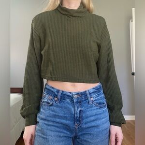 SHEIN Olive Ribbed Knit Top